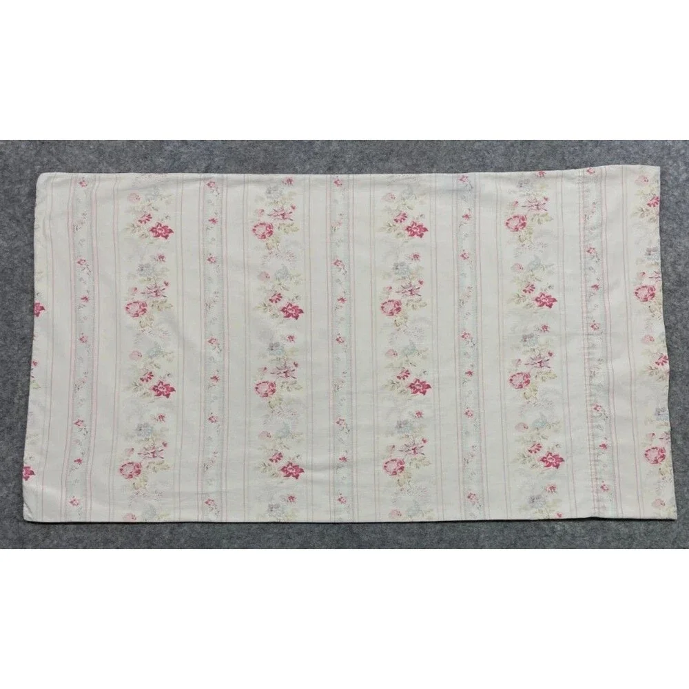 Vintage Ralph Lauren Josie Pillowcase Standard Pink Cottage Rose Floral Stripe